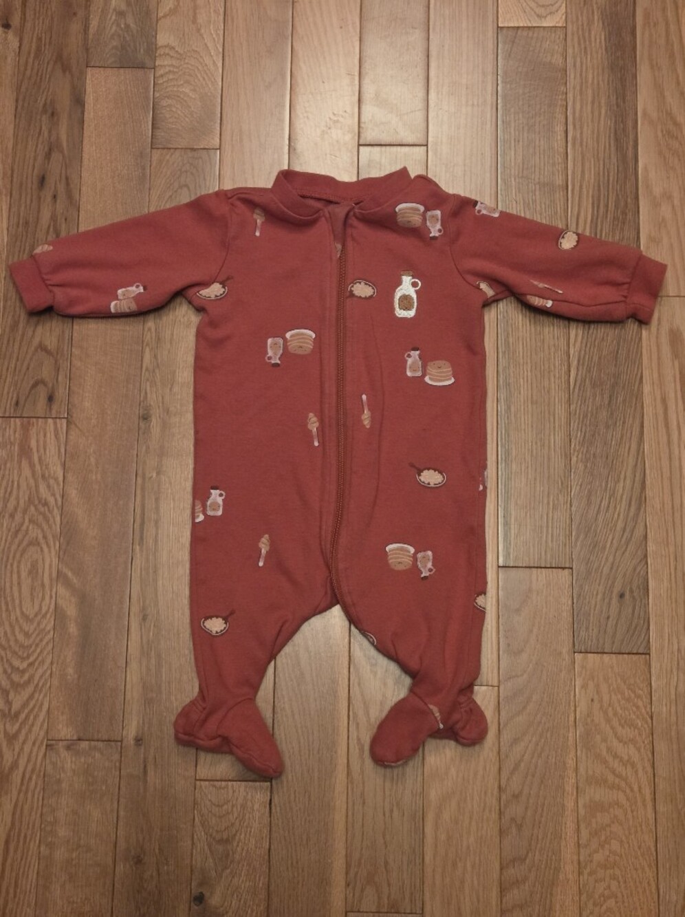 5/$20 Pekkle 6M Zip Up Footed Sleeper Onsie Pajamas Pancake & Syrup Print